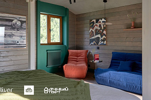 Квартирный вопрос, Спальня в Сомбреро, Диваны Gliver, Яркий комплект диван ДеФранс от Gliver, синий и оранжевый диван